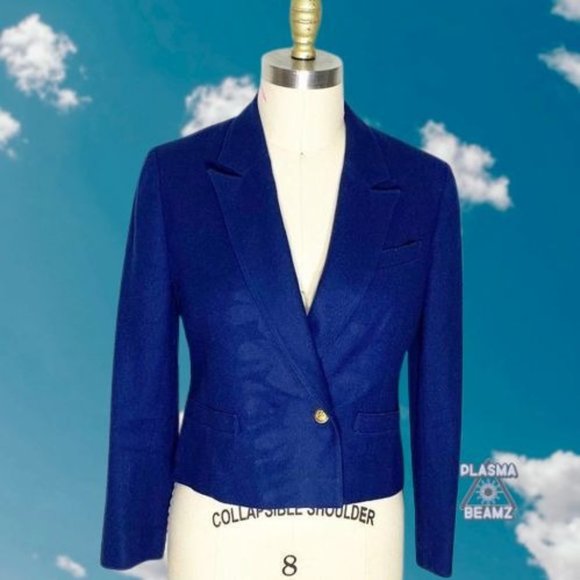 Pendleton Cropped Wool Navy Blazer 8 Virgin Wool - Picture 2 of 10